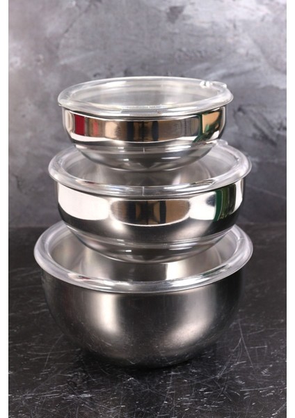 Büyük Boy 3'lü Saklama Kabı Seti, 14-16-18 Cm, Şık ve Kullanışlı Gri Renk