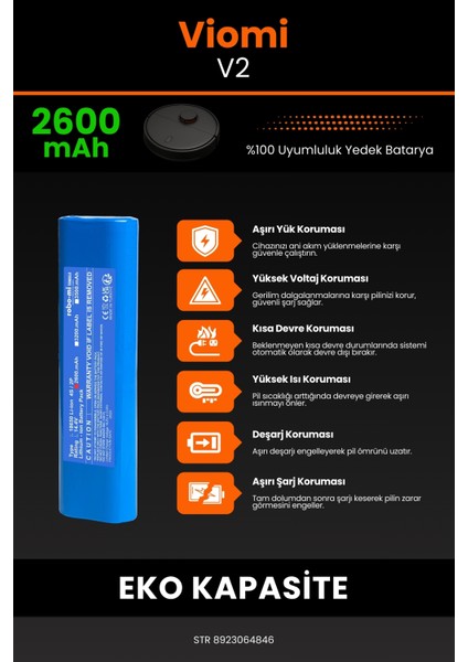 Robo- Mi Viomi V2 2600MAH Robot Süpürge Bataryası - Sertifikalı Güvenlik, Gerçek Kapasite indirimleri