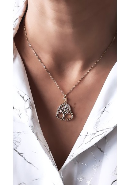 Yaşam Ağacı Figürlü Zirkon Taşlı Çelik Kolye fiyatları