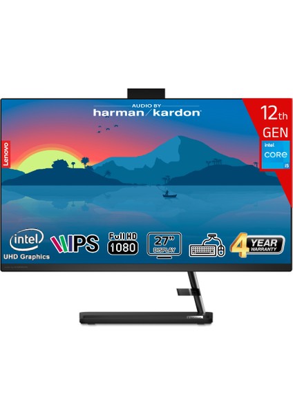 Ideacentre Aıo3 27IAP7 Intel Core I5-12450H 16GB 512GB SSD Intel UHD Graphics 27 Fhd IPS Freedos F0GJ0129TR Klavye+Mouse Siyah All In One Bilgisayar