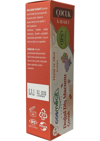 Doğal Diş Macunu Çocuk 90 gr fiyatları