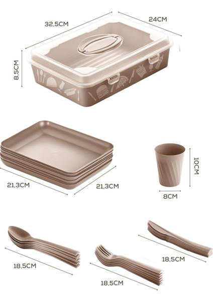 32 Parça 6 Kişilik Taşınabilir Piknik Seti - Saklama Kutulu Bej fırsatları