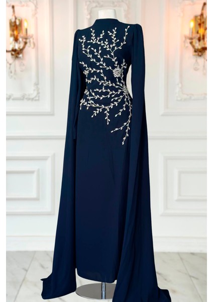 Alya Tesettür Abiye Lacivert modelleri