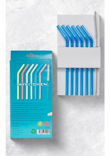 Mavi Renkli Plastik Pipet ve Temizleme Fırçası - 6'lı Kristal Mavi Renkli Pipet modelleri