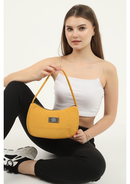 Hardal U11 Kanvas Kumaş, Fermuarlı Tek Bölmeli , Baget Model El, Kol Ve Omuz Çantası