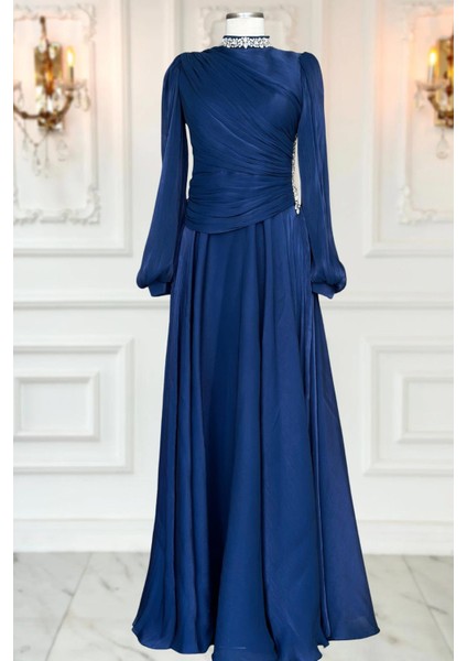 Nergis Abiye Elbise Lacivert