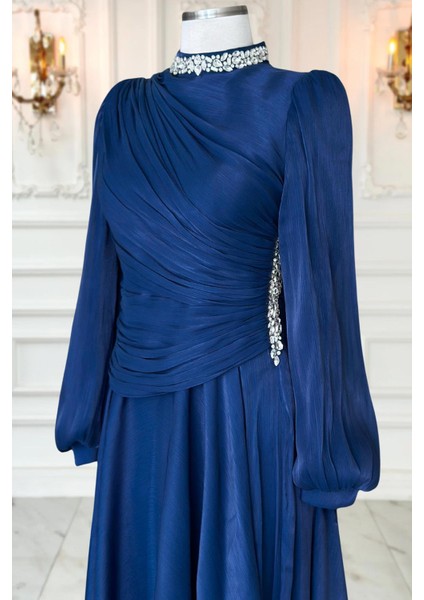 Nergis Abiye Elbise Lacivert modelleri