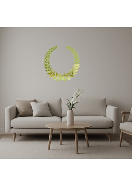 Yuvarlak Zeytin Dalı Tasarımlı Dekoratif Altın Aynalı Tablo - ALVN3893-6219