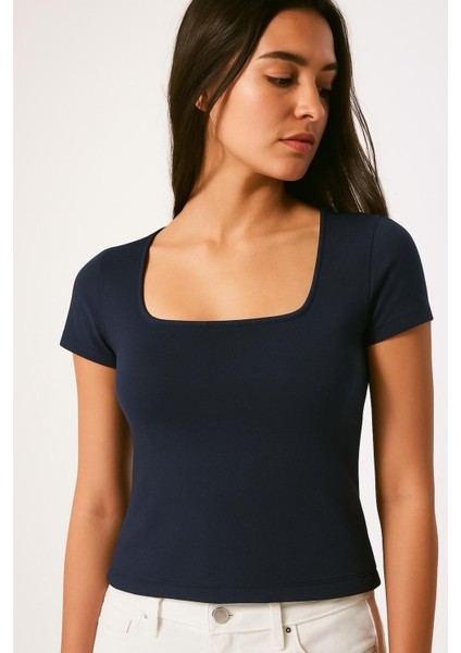 Kare Yaka Balenli Kompak Ribana Bluz