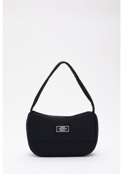 Siyah U11 Kanvas Kumaş, Fermuarlı Tek Bölmeli , Baget Model El, Kol Ve Omuz Çantası