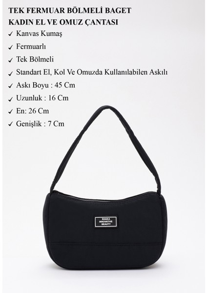Siyah U11 Kanvas Kumaş, Fermuarlı Tek Bölmeli , Baget Model El, Kol Ve Omuz Çantası modelleri