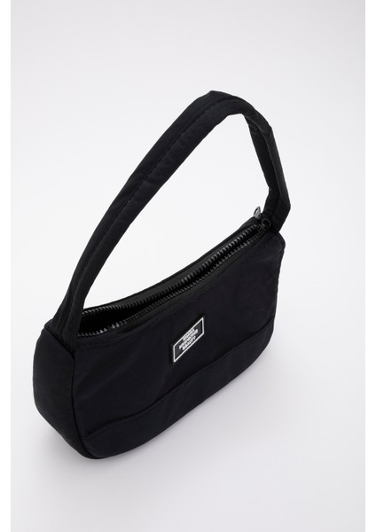 Siyah U11 Kanvas Kumaş, Fermuarlı Tek Bölmeli , Baget Model El, Kol Ve Omuz Çantası