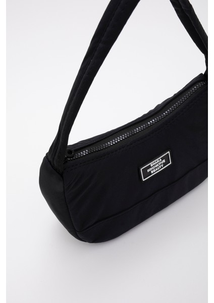 Siyah U11 Kanvas Kumaş, Fermuarlı Tek Bölmeli , Baget Model El, Kol Ve Omuz Çantası