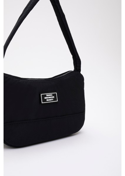 Siyah U11 Kanvas Kumaş, Fermuarlı Tek Bölmeli , Baget Model El, Kol Ve Omuz Çantası