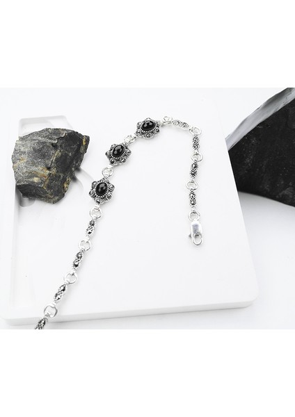Siyah İNCI 925 Ayar Oltu Taşlı Gümüş Bileklik
