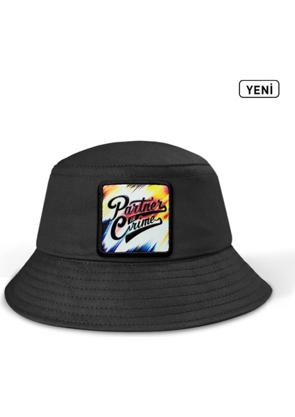 V1 Bucket Partner In Crime - 1 Kod Logolu Unisex Bucket Siyah Şapka