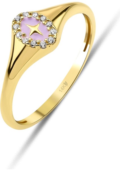 14 Ayar Altın Lila Mineli Mühür Yüzük