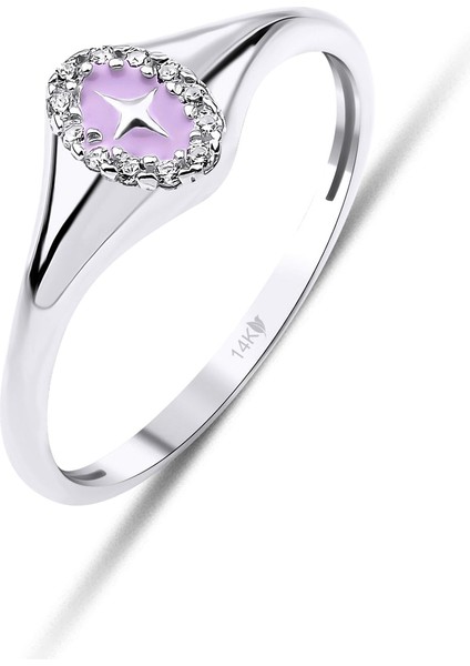 14 Ayar Altın Lila Mineli Mühür Yüzük modelleri