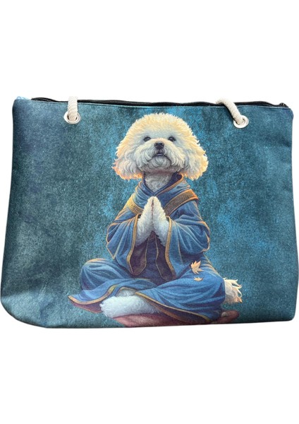 Sedosh Home Sevimli Köpek Desenli Petrol Mavisi Kumaş Çanta – Kadın, Büyük Boy, Fermuarlı, Halat Saplı, Günlük ve Plaj Kullanımına Uygun (45X35 Cm) fiyatları