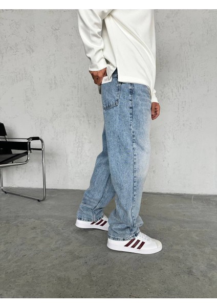 WE11 Erkek Baggy Jeans Pantolon Asit Mavi Bol Paça modelleri