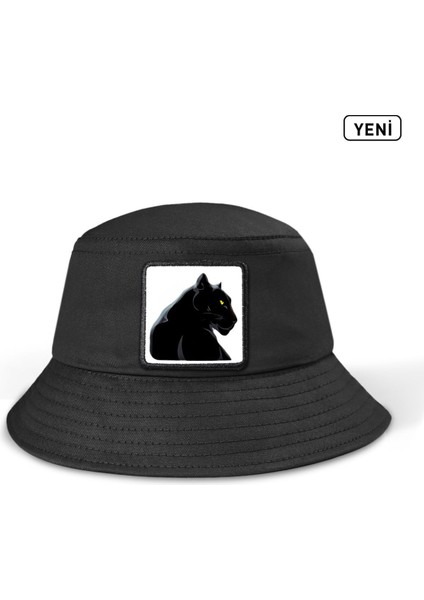 Panter Logolu Siyah Bucket Şapka