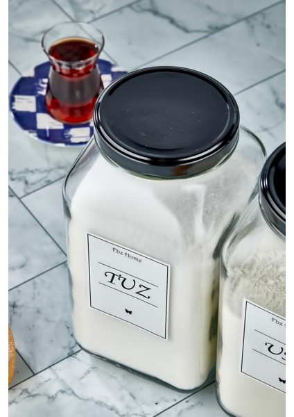 2'li 3000 ml Cam Saklama Kabı Un ve Tuz Etiketli Kahverengi Set fiyatları