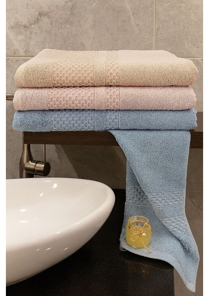 Waffle 3’lü Banyo Havlu Seti – 100X150 cm %100 Pamuk, Yumuşak Dokulu, Örgü Desen.