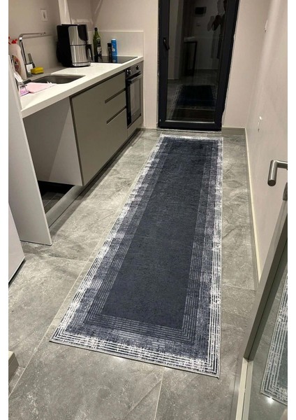 Mutfak Halısı – Kaymaz Dot Tabanlı, Yumuşak Dokulu, Yıkanabilir, Modern Tasarım (1201 Siyah Saçaksız)