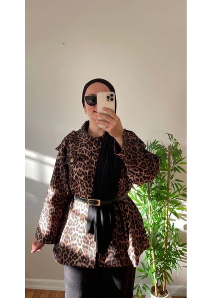 Namur Kemerli Astarlı Leopar Ceket modelleri