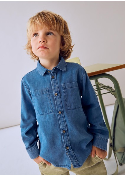 Erkek Çocuk Uzun Kol Denim Gömlek