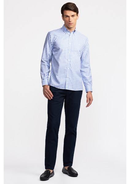 Erkek Koyu Mavi Cooper Fit Düğmeli Yaka Ekoseli Spor Gömlek fiyatları