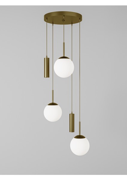 Vienna Modern Eskitme Metal Gövdeli 5'li Sarkıt Avize - 3 Beyaz Cam Küre 2 LED Spot, E27 DUY-G10 Duy fırsatları