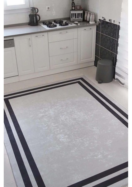 Mutfak Halısı – Kaymaz Dot Tabanlı, Yumuşak Dokulu, Yıkanabilir, Modern Tasarım (Gri Siyah)