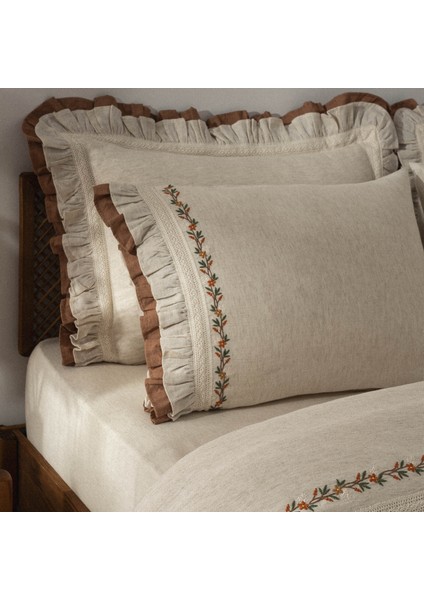 Maide Çift Kişilik Nevresim Takımı %100 Organik Pamuk Kenevir Karışımlı Nakışlı Bej 200X220 cm fiyatları