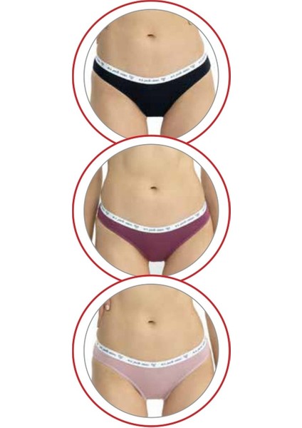 Lisanslı %95 Pamuklu Kadın Slip Külot 3'lü Kutulu Paket / Baskılı - Lacivert - Gül Kurusu