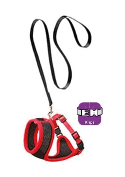 Kedi Göğüs ve Uzatma Tasması Takımı Kırmızı/Siyah 30-42 Cm