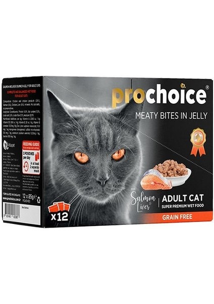 Prochoice Pouch Tahılsız Somon ve Ciğerli Yetişkin Yaş Kedi Maması 85 gr x 12
