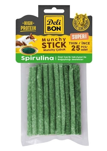Süper Munchy Çubuk Spirulinalı Köpek Çiğneme Kemiği İnce