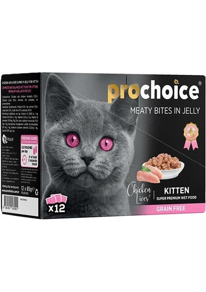 Prochoice Pouch Tahılsız Tavuklu ve Ciğerli Yaş Yavru Kedi Maması 85 gr x 12
