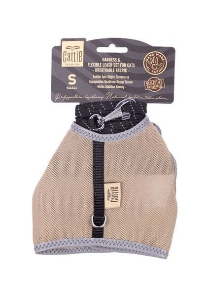 Havalı Dokuma Kedi Göğüs ve Gezdirme Takımı Small Bej 1x20