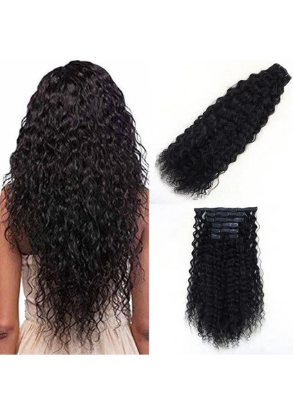 Yoğun Dalgalı 7 Parça Görünmez Yarım Ay Set Gerçek Saç / 50cm