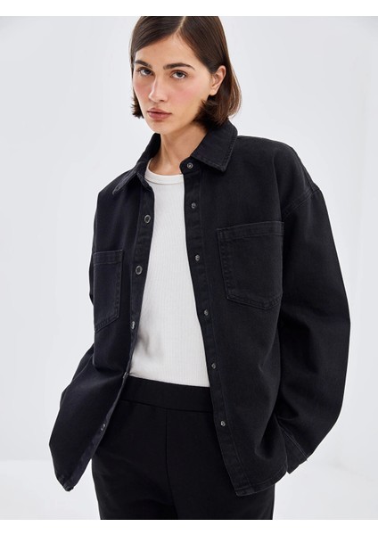Lcw Vision Siyah Oversize Kadın Jean Gömlek Ceket