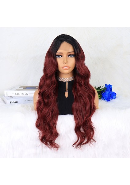 Siyah Koyu Kızıl Ombreli Dalgalı Tül Peruk