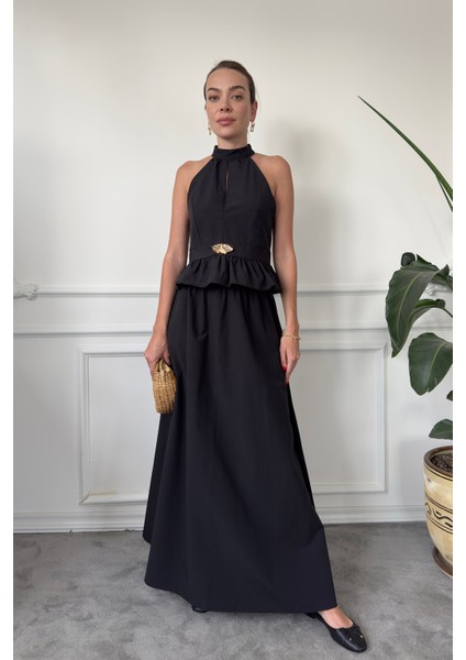 Gold Broşlu Premium Etekli Takım- Siyah