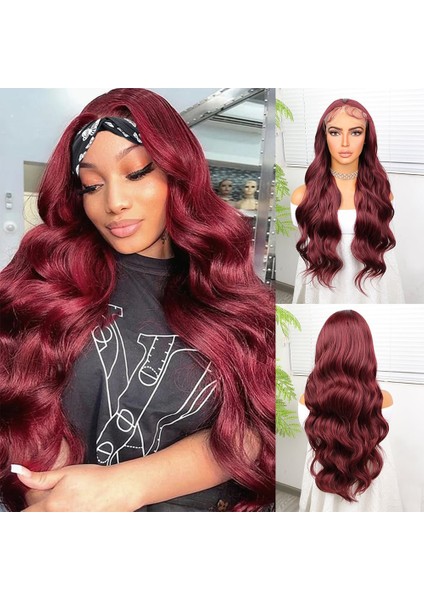 Kızıl Kahve Fiber Sentetik Geniş Dalgalı Tül Peruk