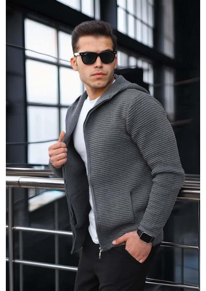 Fermuarlı Merdiven Örgü Kapüşonlu Triko Hırka/Ceket fiyatları