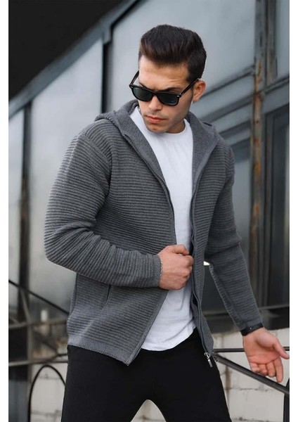 Fermuarlı Merdiven Örgü Kapüşonlu Triko Hırka/Ceket modelleri