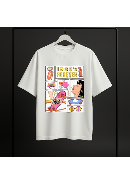 Oversize Unisex %100 Pamuk Premium Seksenler Baskılı T-Shirt fiyatları