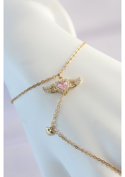 316L Çelik Gold Renk Pembe Zirkon Taşlı Kanatlı Kalp Model Şahmeran - TJ-SN585 fiyatları