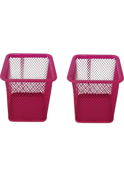 Pembe Köşeli Metal Fileli Kalemlik ( Iki Adet )